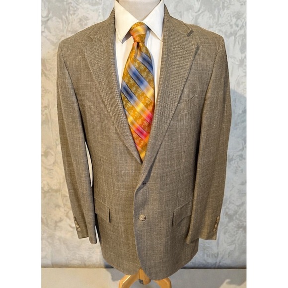 VTG Polo Ralph Lauren Jacket Blazer 42L Italy Made Silk Flax Wool Sport Coat